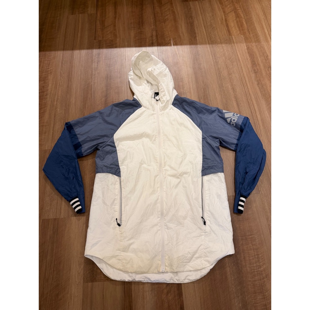 Adidas Windbreaker Jacket Men M White Blue Colorblock Full Zip CV3265